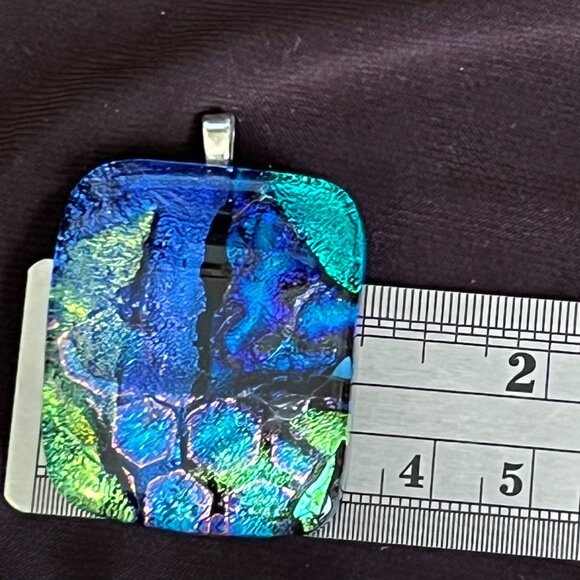 Blue & Green Dichroic Glass Pendant • 18” Italian 925 Sterling Silver Chain - Picture 5 of 12